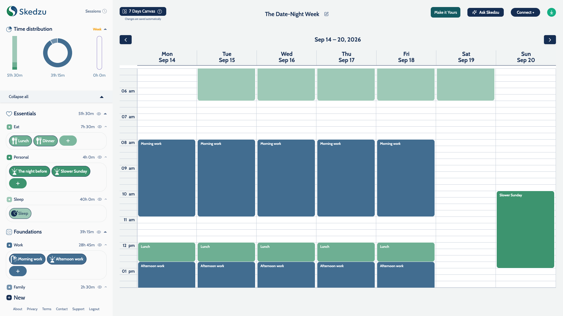 The Date-Night Week on the Skedzu week canvas